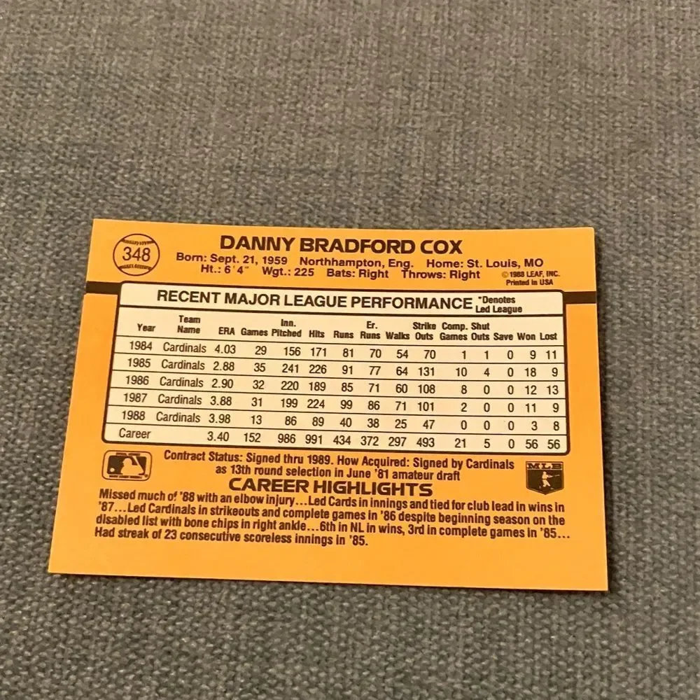 1989 Donruss St. Louis Cardinals Baseball Card Trading Card